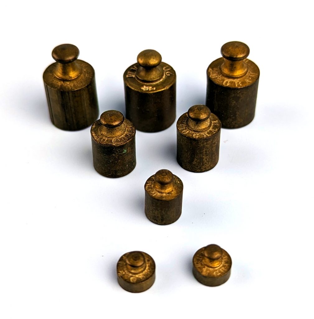 Antique Brass Gram Weights (8-Piece Set)