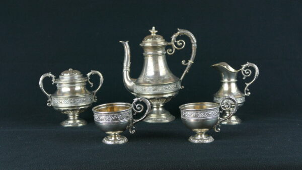 19th-century silver tea set with Neoclassical detailing