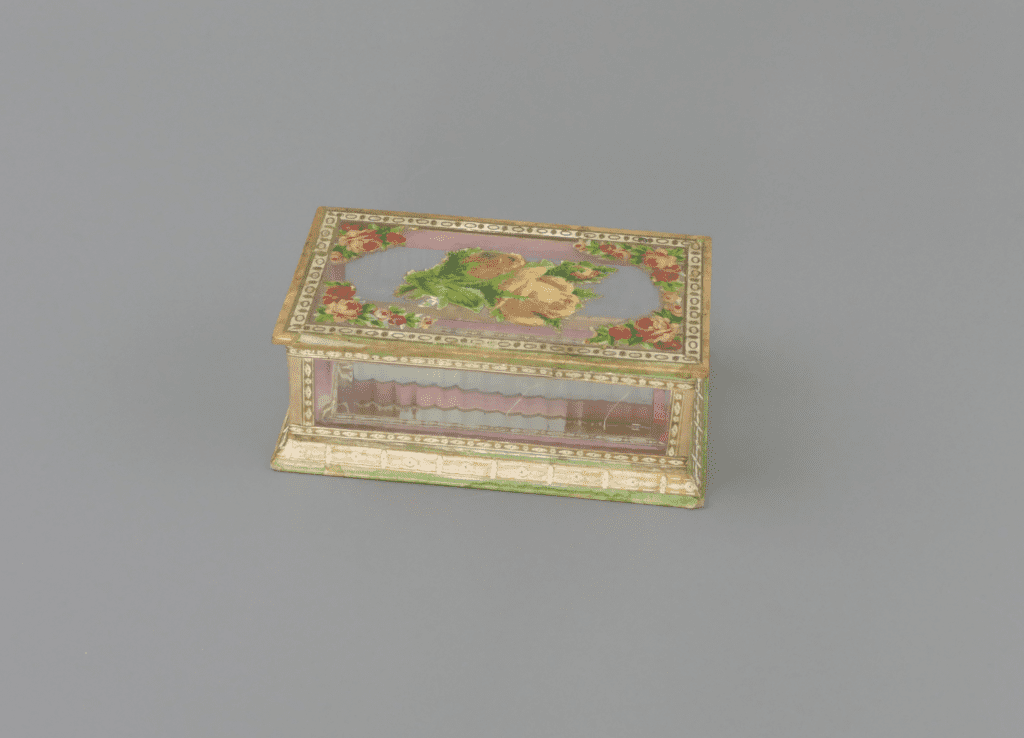 Antique Floral Glass Trinket Box with Mirrored Base